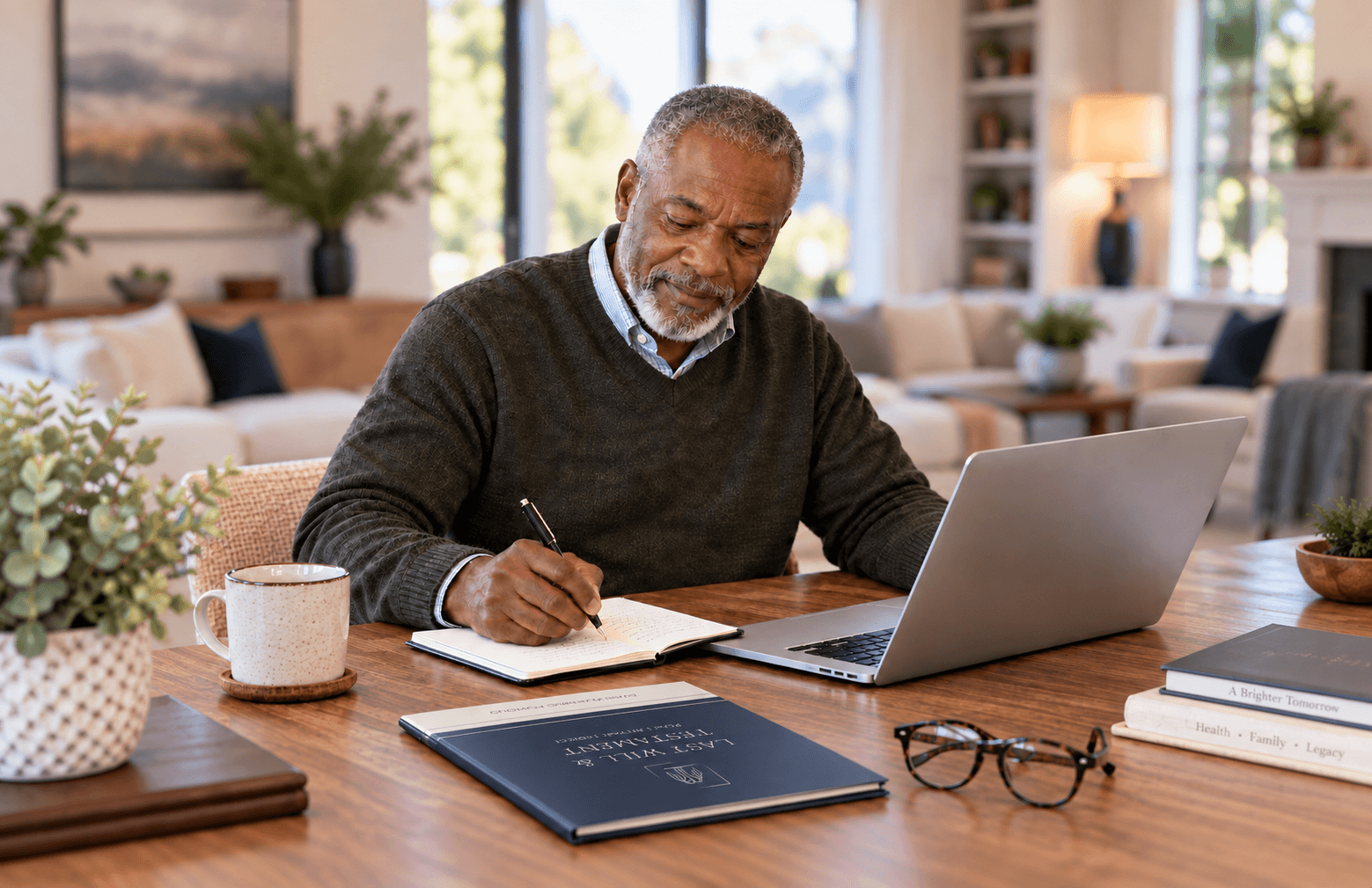 A man creating his will online from home